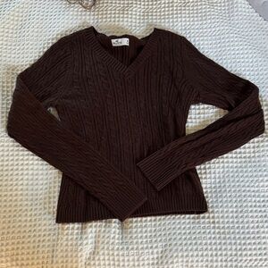 Chocolate snug fit hollister cable knit sweater size M brand new